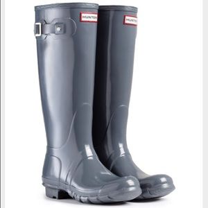 Grey Glossy Hunter Rain Boots